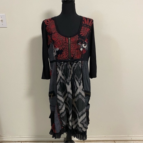 Desigual Dress women’s size Medium Vest Abeth Mix Media Goth style Dress - Picture 1 of 14